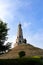 Potrait shot of historical fateh burj in the memorial garden and statue of baba banda singh bahadur. historical concept