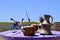 Pots and jugs on a table near the Lavender Field