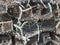 pots used in traditional fishing for crustaceans stacked together in scarborough harbour