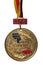 Potsdam, Germany - MAY 06, 2022. Badges, orders and medals from GDR DDR. Close-up of a gold medal of the German Gymnastics and