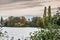 Potsdam, view across lake Heiliger See in early autumn with St. Nikolai church and Gothic library in background