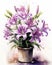 Potted Beauty: A Cluster of Gorgeous Purple Princess Flowers and Big Lilies in Watercolor
