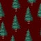 Potted Christmas tree seamless pattern on red background