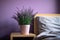 potted lavender plant under soft light in a bedroom