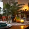 potted Norfolk Island pine tree on a decorated table