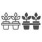 Potted plant line and glyph icon. Pots with plants vector illustration isolated on white. Growth outline style design