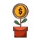 Potted plant money coin business icon isolated design shadow