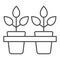 Potted plant thin line icon. Pots with plants vector illustration isolated on white. Growth outline style design