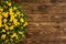 Potted yellow chrysanthemum on a rustic table