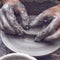 Potter hands wheel pottery