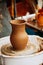 Pottery Craft Wheel And Ceramic Clay Pot. Traditional New Handma
