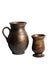 Pottery for drinks on white background.Brown pitcher with handle and bowl