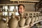 Pottery manufacturing , traditional handcraft workers in Romanian village of Horezu , Unesco heritage