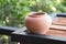 Pottery mini clay jug. Traditional craftsmanship