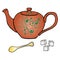 Pottery teapot sugar and spoon hand drawing