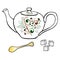 Pottery teapot sugar and spoon hand drawing