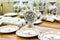 Pottery workpieces with hand painting of Delftware in the Delft pottery factory, Holland