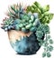 Potting Plants with Personality: Watercolor Succulent Delights AI Generated