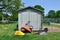 Potting shed and wheelbarrows