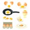 Poultry eggs set, cooked hen egg, vector farm food