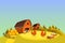 Poultry farm landscape vector banner or background