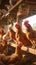 Poultry haven Chickens comfortably settled in a well organized henhouse