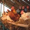 Poultry haven Chickens comfortably settled in a well organized henhouse