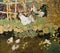 Poultry outside fenced vegetable garden,Chinese Gongbi Painting