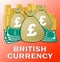 Pound Bags Shows British Currency 3d Illustration