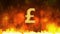 Pound sign pulsing on fiery background, money rules the world, greed, obsession