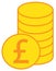 Pound Sterling currency icon or logo over a pile of coins stack.