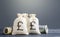 Pound sterling money bags. Capital investment, savings. Economics, lending business. Banking service, monetary policy. Reserve