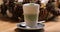 Pour matcha green tea into milk glass