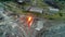 Pour molten slag from the diesel locomotive tank at a metallurgical plant. Aerial view