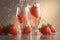 Poured strawberries sparkling juice, strawberries, product shot, studio front shot