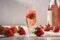 Poured strawberries sparkling juice, strawberries, product shot, studio front shot