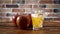 Pouring apple cider in glass on the kitchen