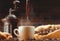 Pouring coffee surround coffee bean with background