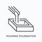 Pouring foundation flat line icon. Vector outline illustration of concrete construction. Black thin linear pictogram for
