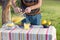 Pouring homemade lemonade in glass