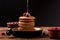 Pouring honey on stack of tasty pancakes on wooden table. homemade classic american pancakes with fresh berry and honey