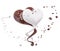 Pouring hot chocolate and milk in form of hearts, sauce or syrup, cocoa drink or choco cream, yogurt wave, abstract background,