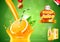 Pouring orange juice ads. Realistic vector background
