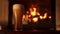 Pouring stream into glass bocal of refreshment beer with foam and air bubbles fireplace slow motion