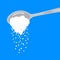 Pouring sugar spoon full of powder crystals of salt or sugar vector illustration.