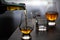 Pouring in tulip-shaped tasting glass Scotch single malt or blended whisky