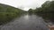 POV of an angler holding a salmon fly rod and line while fishing on the river