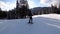 POV Beginner Girl on Skis and Amateur Skiers Slide Down on Ski Slope at Ski Resort