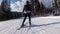 POV Beginner Girl on Skis and Amateur Skiers Slide Down on Ski Slope at Ski Resort