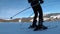 POV Beginner Girl on Skis and Amateur Skiers Slide Down on Ski Slope at Ski Resort